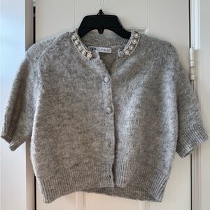 Embellished Cropped Grey Knit